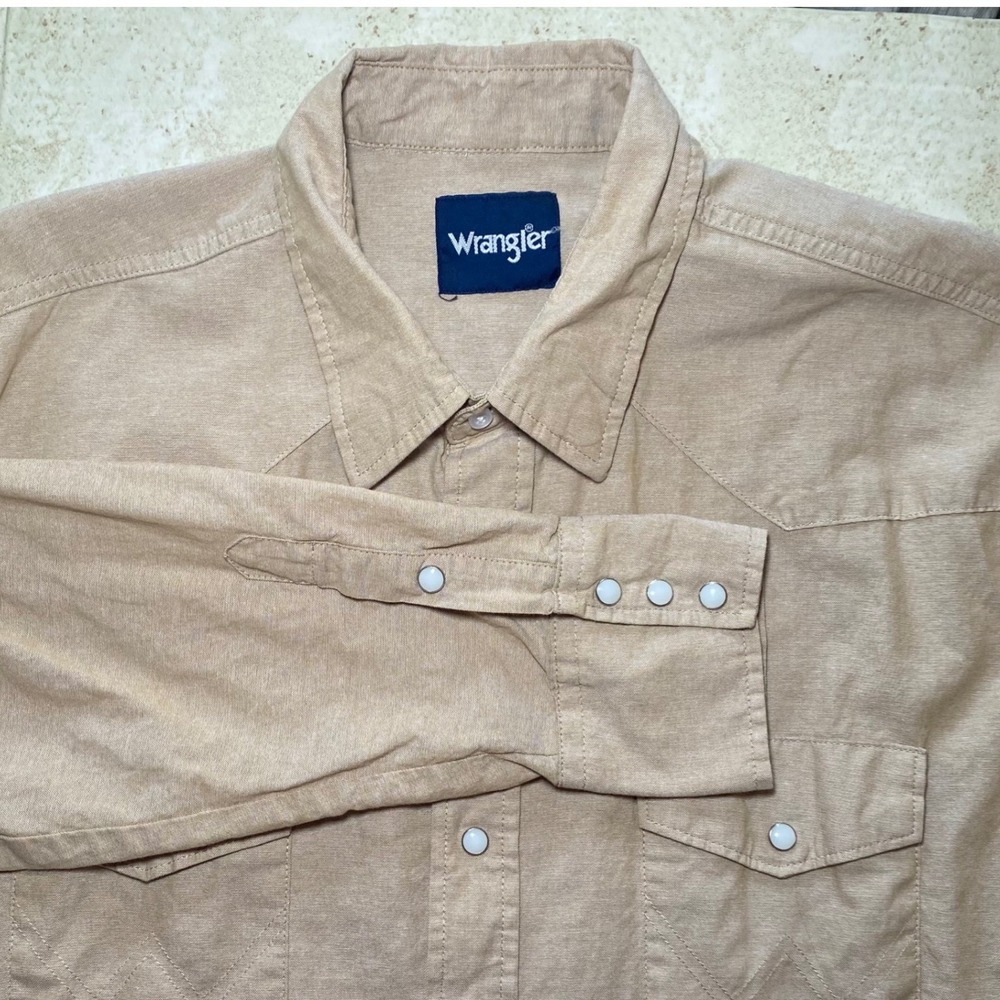 Wrangler Mens‎ 2XT Tall Western Pearl Snap Shirt Tan Khaki Cotton MS728KH